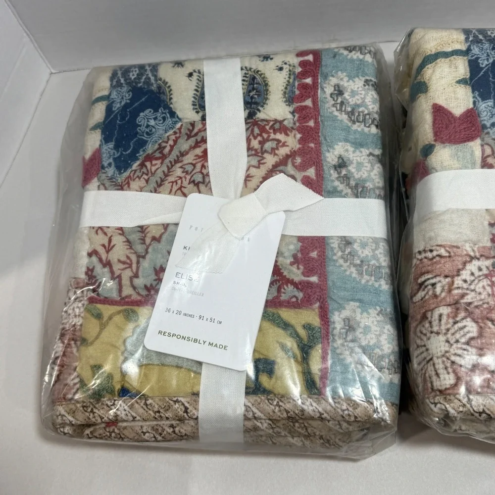 Pottery Barn Elise King Quilted Pillow Shams Set of 2 Multi Patchwork Floral NEW